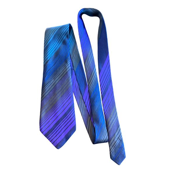 PIERRE BALMAIN Paris Silk Men's Necktie Diagonal Striped Purple Blue - Picture 4 of 9